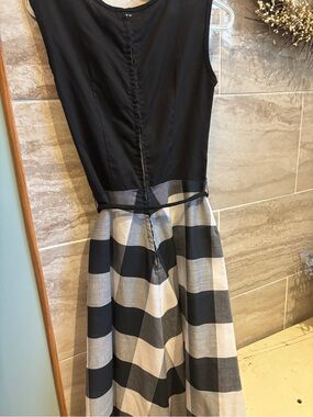 Vintage Sleeveless Black & White long Dress with Wide Gingham attached  Skirt